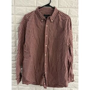 EDDIE BAUER MENS‎ BUTTON DOWN SHIRT SIZE MEDIUM RED PLAID LONG SLEEVE COTTON